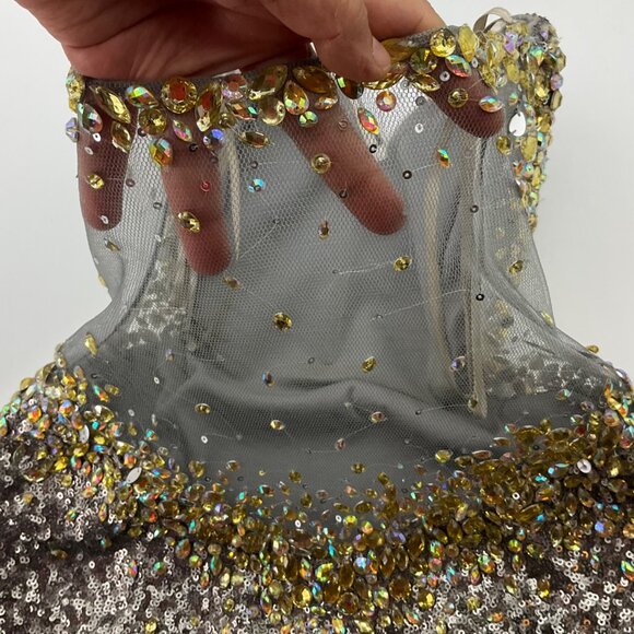 La Femme 4 Sequin Rhinsetone Strapless Gown Dress Silver Gold Old Money Sheer - Picture 7 of 15